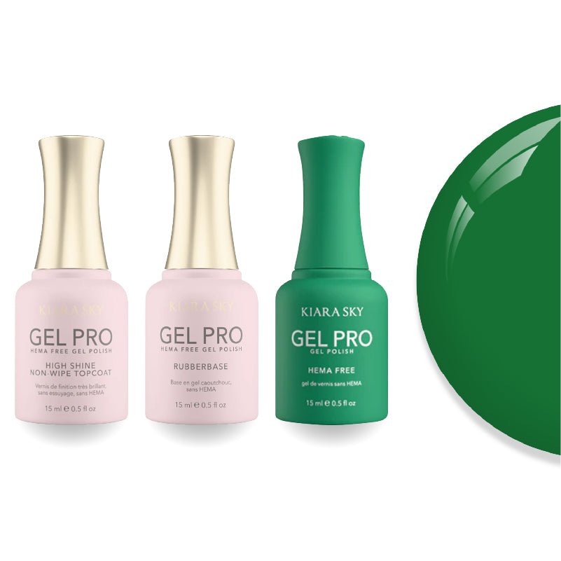 Kiara Sky Gel Pro Polish - HEMA - Free Rubber Base - High - Shine Non - Wipe Top Coat - 080 Perfect Lawn - DTK Nail Supply