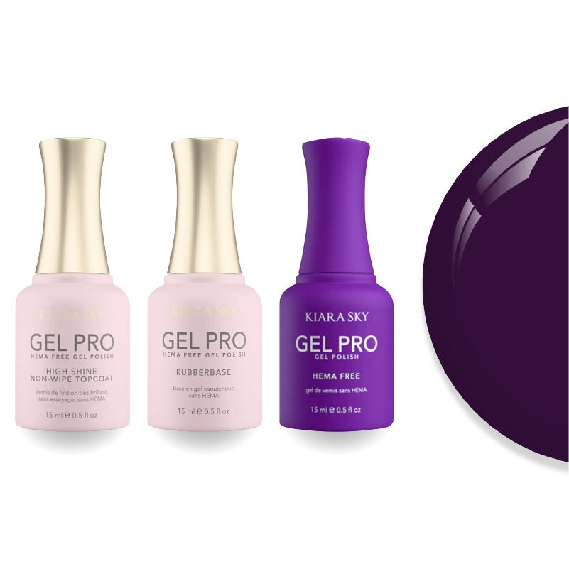 Kiara Sky Gel Pro Polish - HEMA - Free Rubber Base - High - Shine Non - Wipe Top Coat - 081 Plum - thing Special - DTK Nail Supply