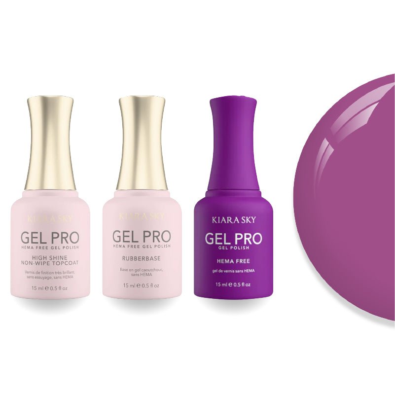 Kiara Sky Gel Pro Polish - HEMA - Free Rubber Base - High - Shine Non - Wipe Top Coat - 082 Grape Escape - DTK Nail Supply
