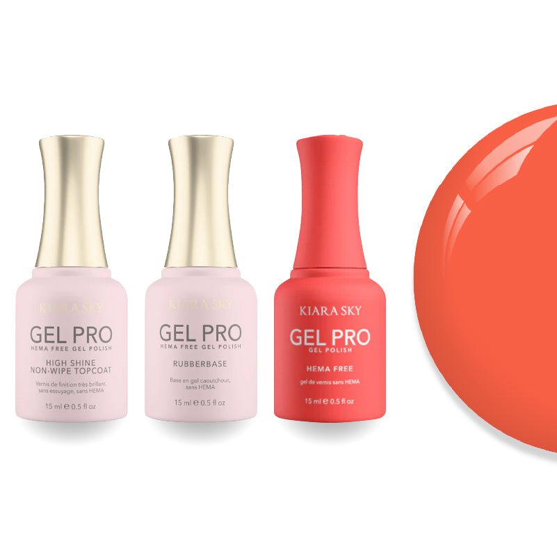 Kiara Sky Gel Pro Polish - HEMA - Free Rubber Base - High - Shine Non - Wipe Top Coat - 095 Coral Cutie - DTK Nail Supply