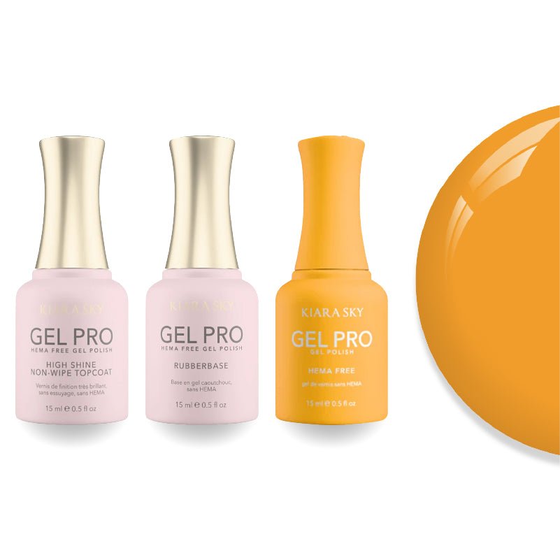 Kiara Sky Gel Pro Polish - HEMA - Free Rubber Base - High - Shine Non - Wipe Top Coat - 097 Had Me At Yellow - DTK Nail Supply