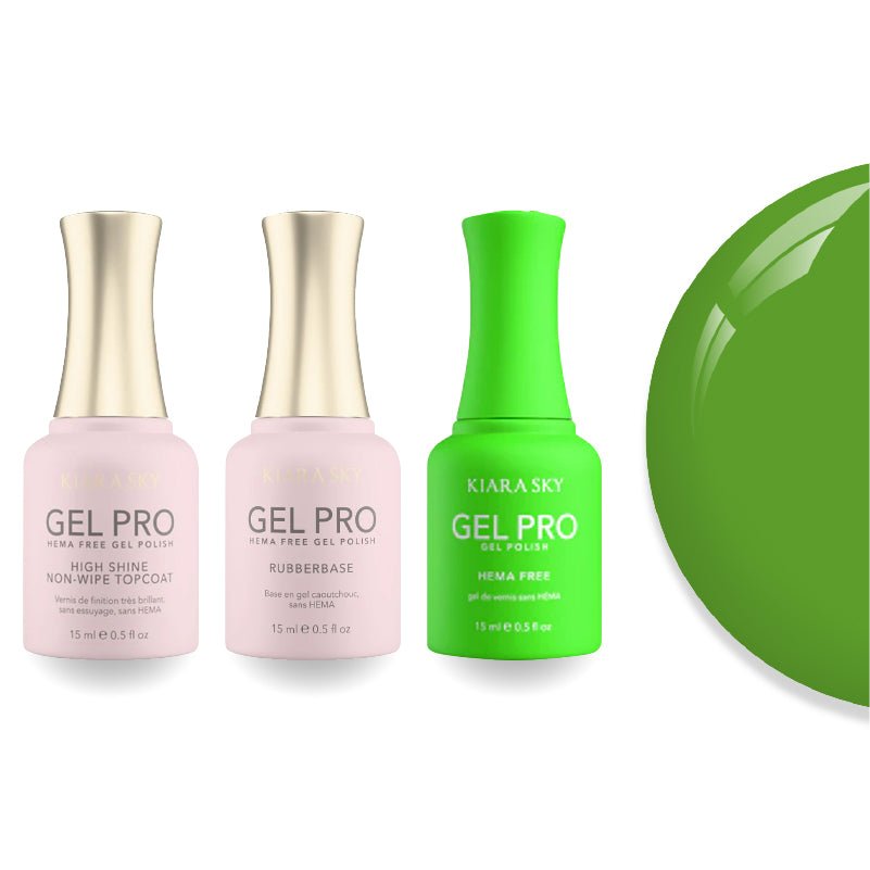 Kiara Sky Gel Pro Polish - HEMA - Free Rubber Base - High - Shine Non - Wipe Top Coat - 100 Don't Lettuce Down - DTK Nail Supply