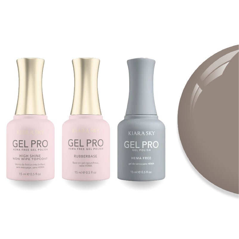Kiara Sky Gel Pro Polish - HEMA - Free Rubber Base - High - Shine Non - Wipe Top Coat - 101 Grey - cious - DTK Nail Supply
