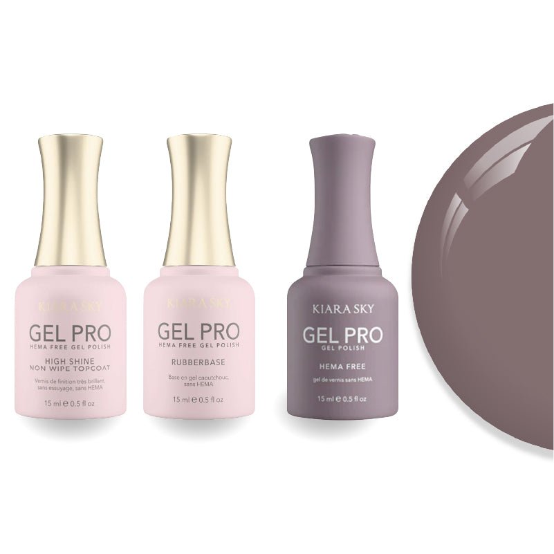Kiara Sky Gel Pro Polish - HEMA - Free Rubber Base - High - Shine Non - Wipe Top Coat - 104 Always Slate - DTK Nail Supply