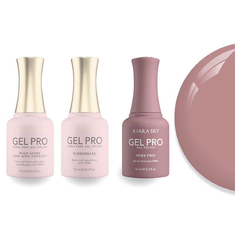 Kiara Sky Gel Pro Polish - HEMA - Free Rubber Base - High - Shine Non - Wipe Top Coat - 107 Make Your Mauve - DTK Nail Supply