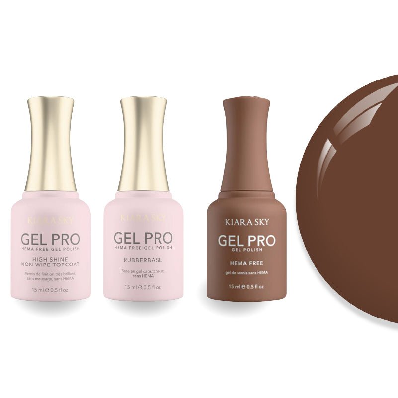 Kiara Sky Gel Pro Polish - HEMA - Free Rubber Base - High - Shine Non - Wipe Top Coat - 108 Cinnamon Twist - DTK Nail Supply