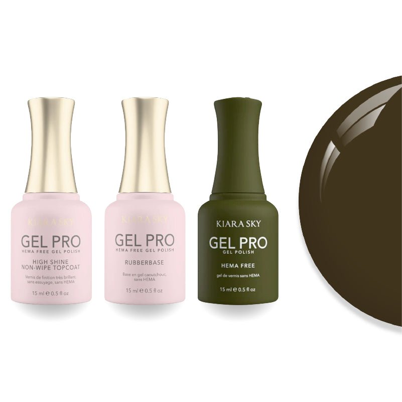 Kiara Sky Gel Pro Polish - HEMA - Free Rubber Base - High - Shine Non - Wipe Top Coat - 118 Olive and Well - DTK Nail Supply