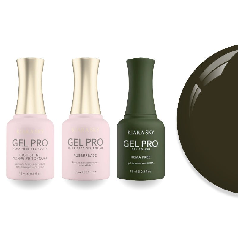 Kiara Sky Gel Pro Polish - HEMA - Free Rubber Base - High - Shine Non - Wipe Top Coat - 119 In The Greentime - DTK Nail Supply