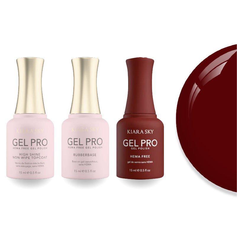 Kiara Sky Gel Pro Polish - HEMA - Free Rubber Base - High - Shine Non - Wipe Top Coat - 121 Left On Red - DTK Nail Supply