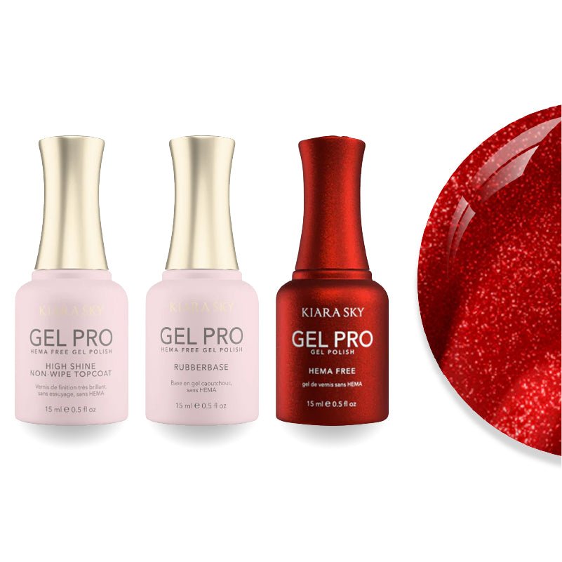 Kiara Sky Gel Pro Polish - HEMA - Free Rubber Base - High - Shine Non - Wipe Top Coat - 123 Flying Sparks - DTK Nail Supply