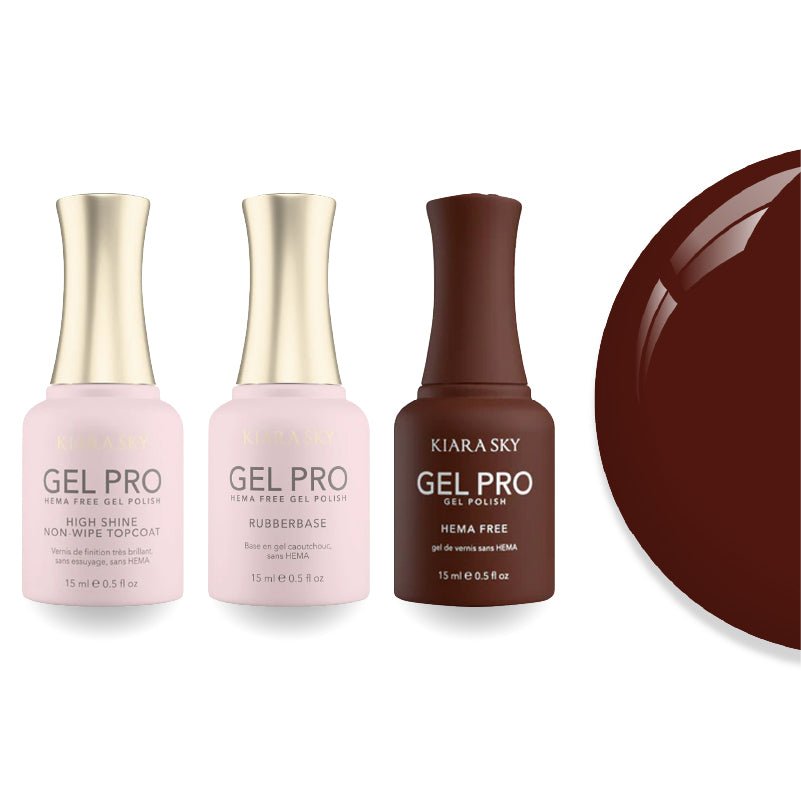 Kiara Sky Gel Pro Polish - HEMA - Free Rubber Base - High - Shine Non - Wipe Top Coat - 127 Burnt Out - DTK Nail Supply