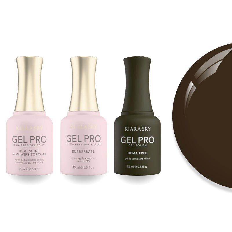 Kiara Sky Gel Pro Polish - HEMA - Free Rubber Base - High - Shine Non - Wipe Top Coat - 128 The Tree Musketeers - DTK Nail Supply