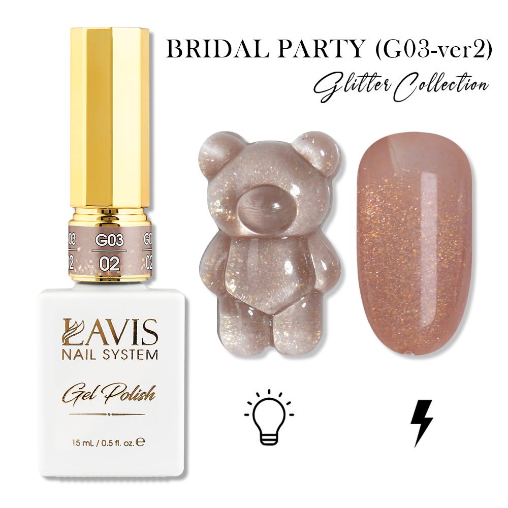 LAVIS 02 (G03 - ver2) - Gel Polish 0.5 oz - Bridal Party Glitter Collection - DTK Nail Supply