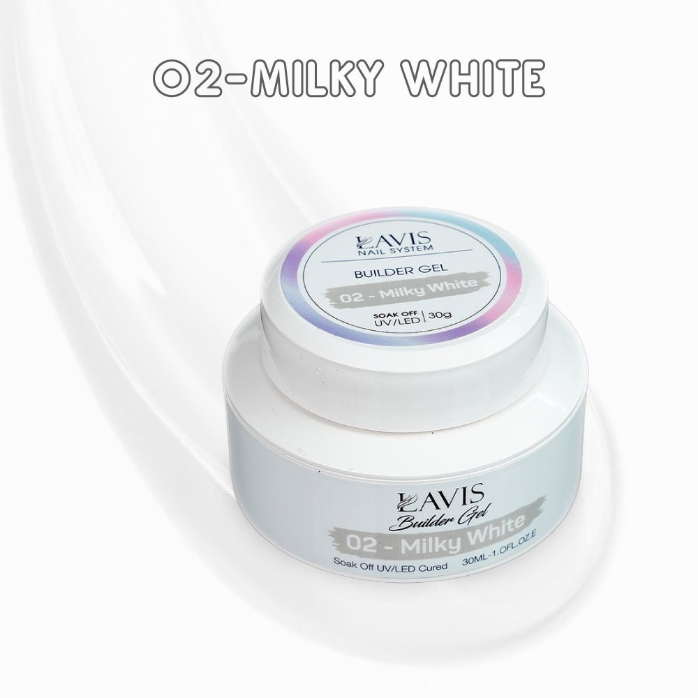 LAVIS 02 Milky White - Builder Gel In The Jar 30ml - DTK Nail Supply