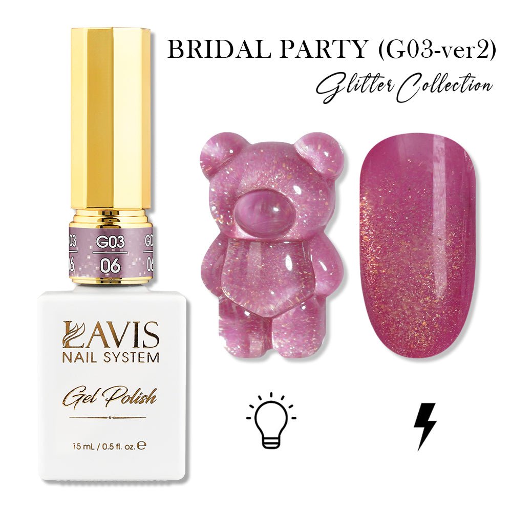 LAVIS 06 (G03 - ver2) - Gel Polish 0.5 oz - Bridal Party Glitter Collection - DTK Nail Supply