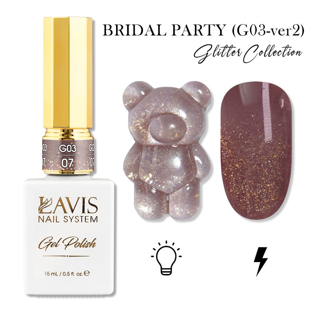 LAVIS 07 (G03 - ver2) - Gel Polish 0.5 oz - Bridal Party Glitter Collection - DTK Nail Supply