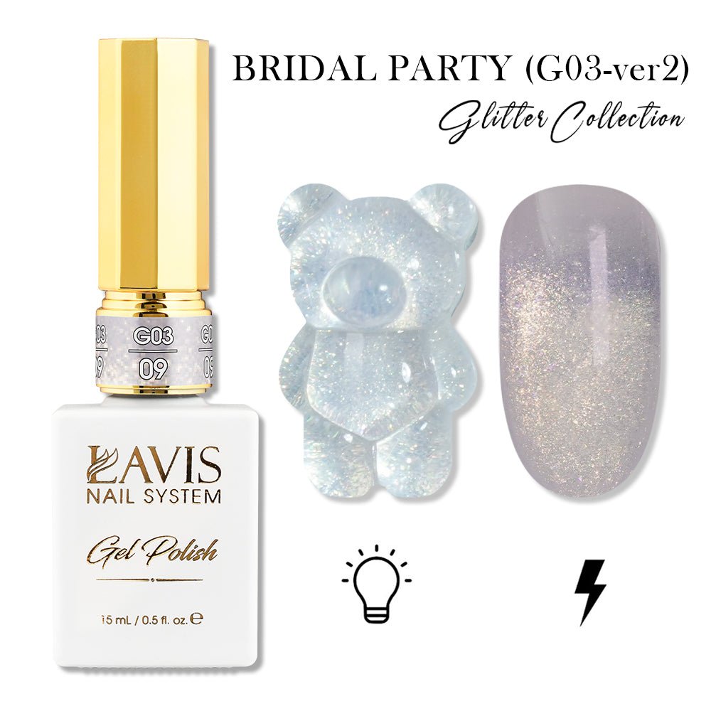 LAVIS 09 (G03 - ver2) - Gel Polish 0.5 oz - Bridal Party Glitter Collection - DTK Nail Supply