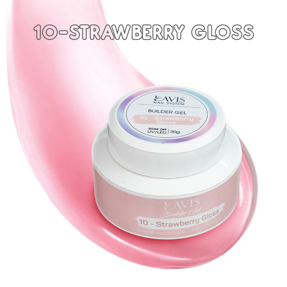 LAVIS 10 Strawberry Gloss - Builder Gel In The Jar 30ml - DTK Nail Supply