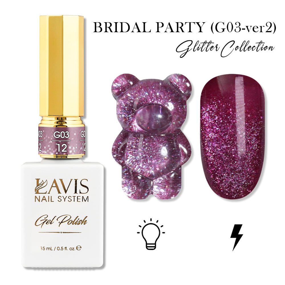 LAVIS 12 (G03 - ver2) - Gel Polish 0.5 oz - Bridal Party Glitter Collection - DTK Nail Supply
