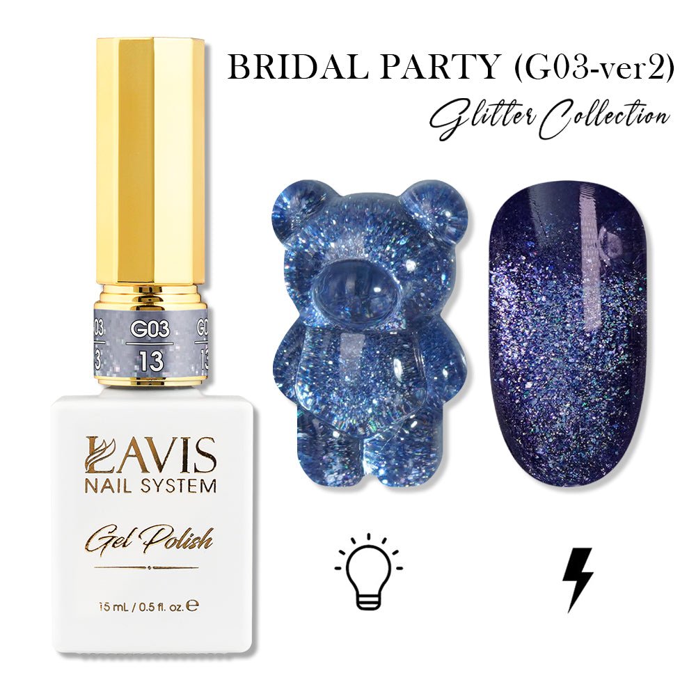 LAVIS 13 (G03 - ver2) - Gel Polish 0.5 oz - Bridal Party Glitter Collection - DTK Nail Supply