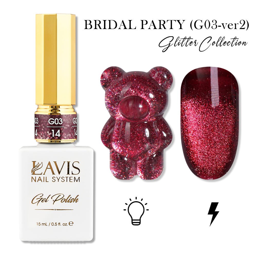 LAVIS 14 (G03 - ver2) - Gel Polish 0.5 oz - Bridal Party Glitter Collection - DTK Nail Supply