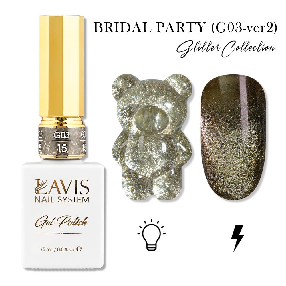 LAVIS 15 (G03 - ver2) - Gel Polish 0.5 oz - Bridal Party Glitter Collection - DTK Nail Supply