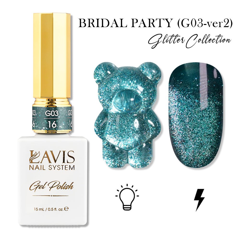 LAVIS 16 (G03 - ver2) - Gel Polish 0.5 oz - Bridal Party Glitter Collection - DTK Nail Supply