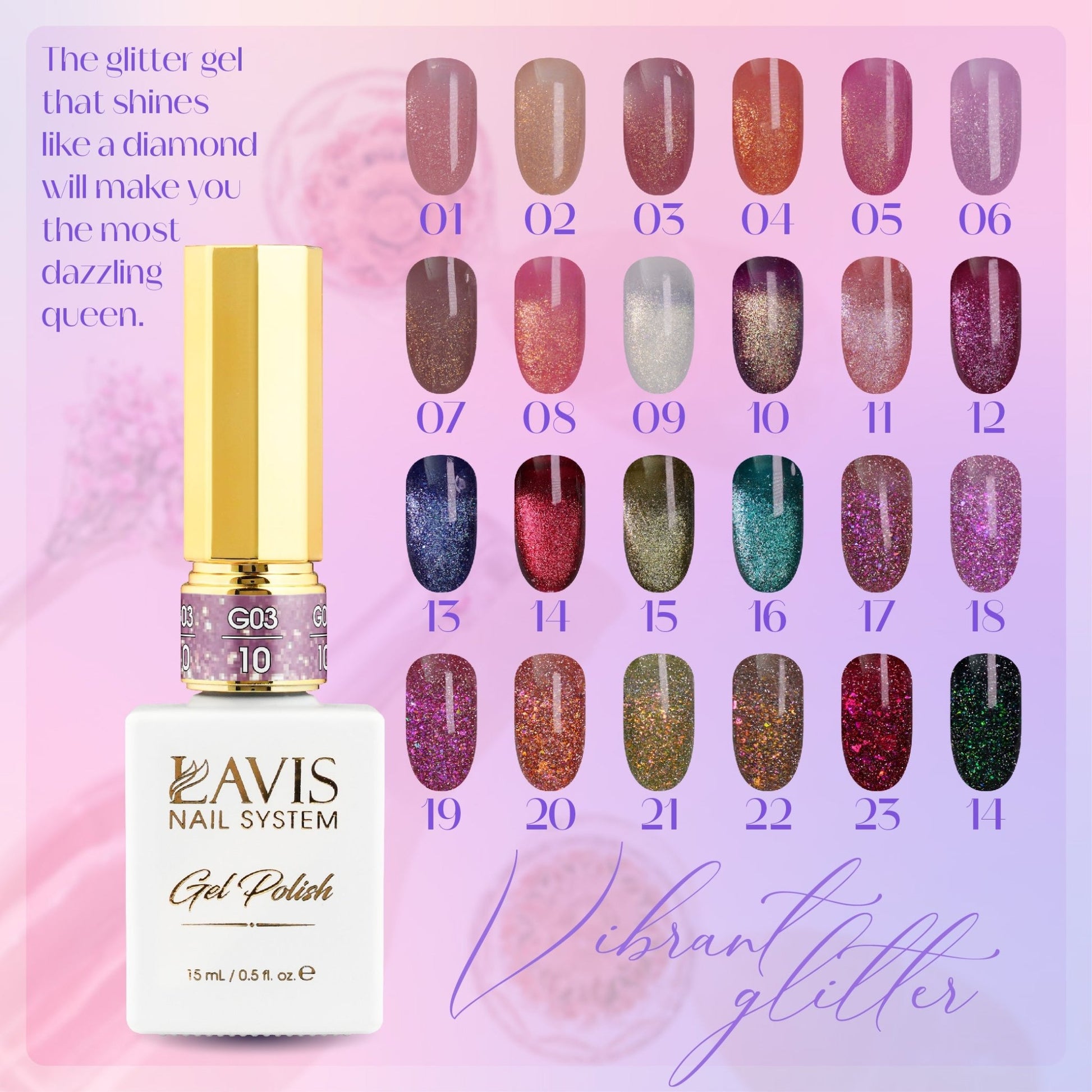 LAVIS 16 (G03 - ver2) - Gel Polish 0.5 oz - Bridal Party Glitter Collection - DTK Nail Supply