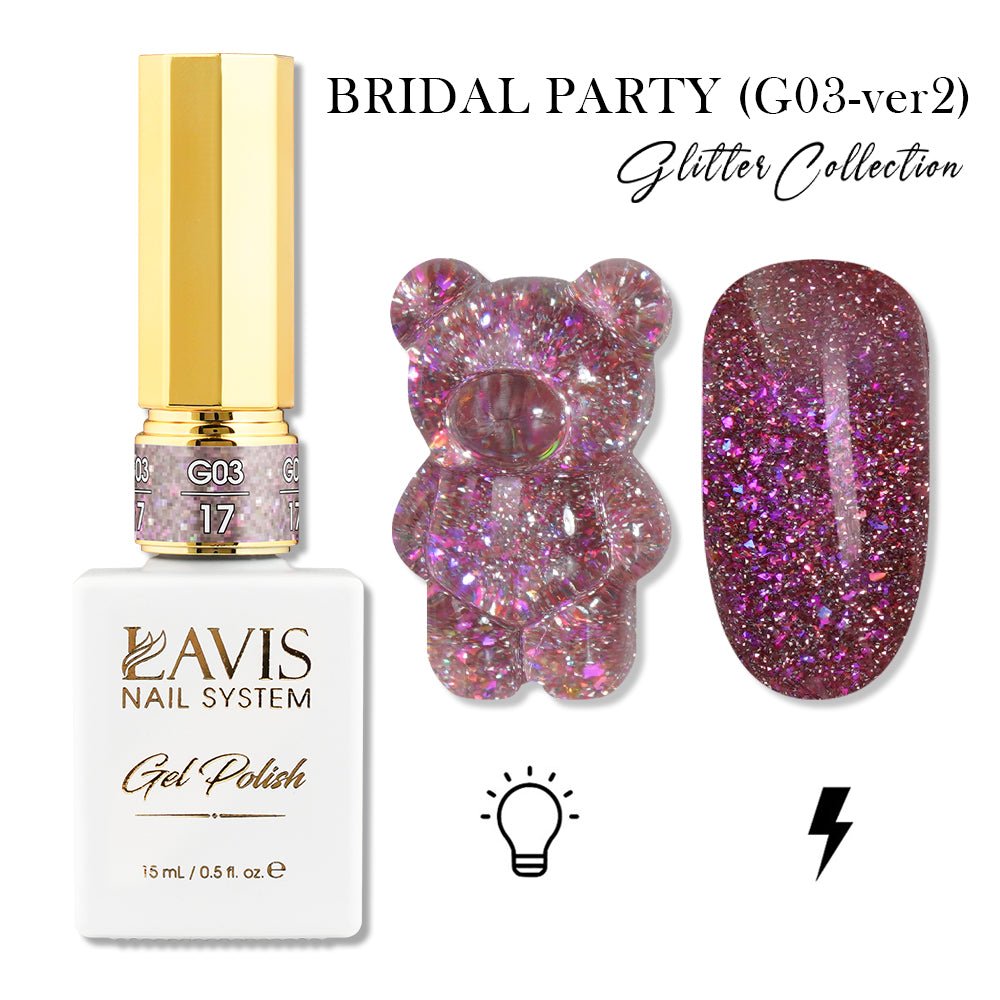 LAVIS 17 (G03 - ver2) - Gel Polish 0.5 oz - Bridal Party Glitter Collection - DTK Nail Supply