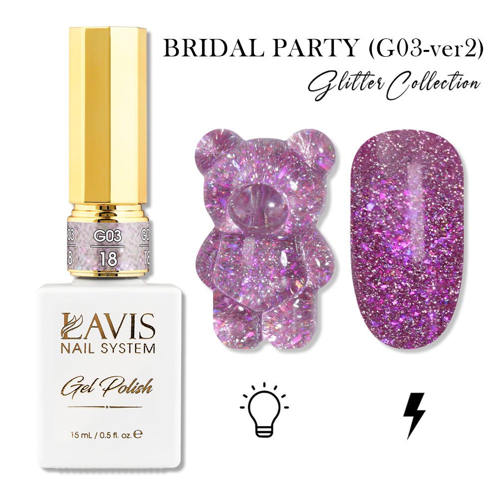 LAVIS 18 (G03 - ver2) - Gel Polish 0.5 oz - Bridal Party Glitter Collection - DTK Nail Supply