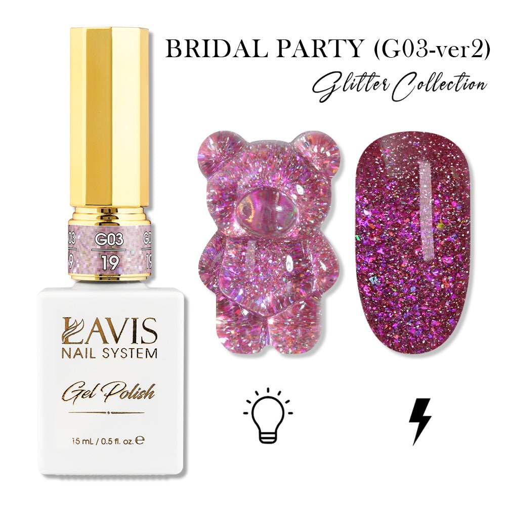 LAVIS 19 (G03 - ver2) - Gel Polish 0.5 oz - Bridal Party Glitter Collection - DTK Nail Supply