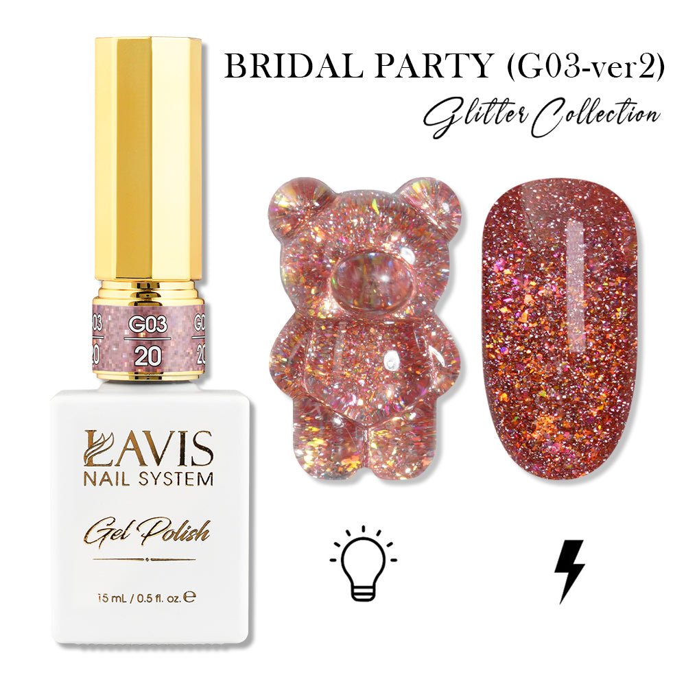 LAVIS 20 (G03 - ver2) - Gel Polish 0.5 oz - Bridal Party Glitter Collection - DTK Nail Supply