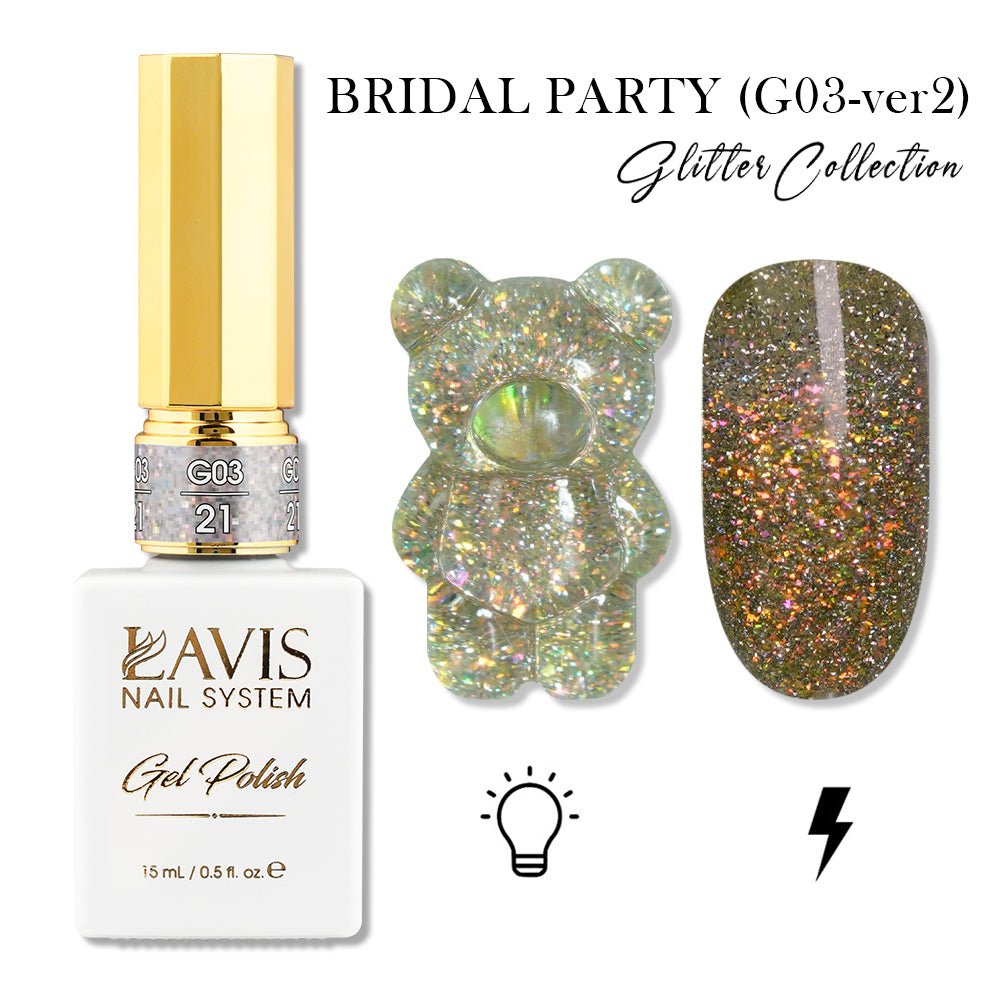 LAVIS 21 (G03 - ver2) - Gel Polish 0.5 oz - Bridal Party Glitter Collection - DTK Nail Supply