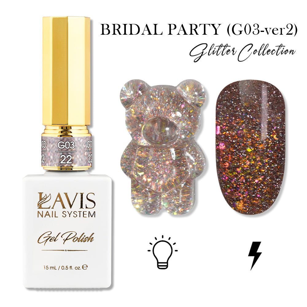 LAVIS 22 (G03 - ver2) - Gel Polish 0.5 oz - Bridal Party Glitter Collection - DTK Nail Supply