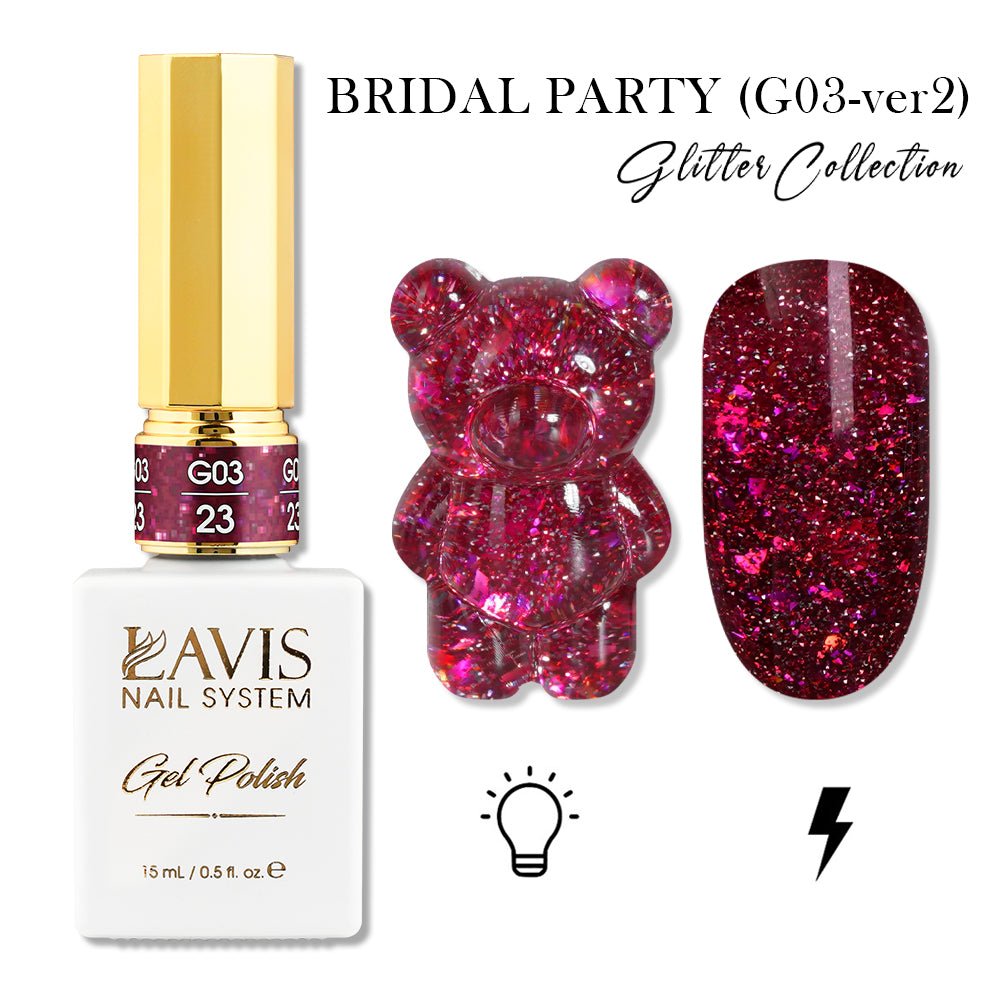 LAVIS 23 (G03 - ver2) - Gel Polish 0.5 oz - Bridal Party Glitter Collection - DTK Nail Supply