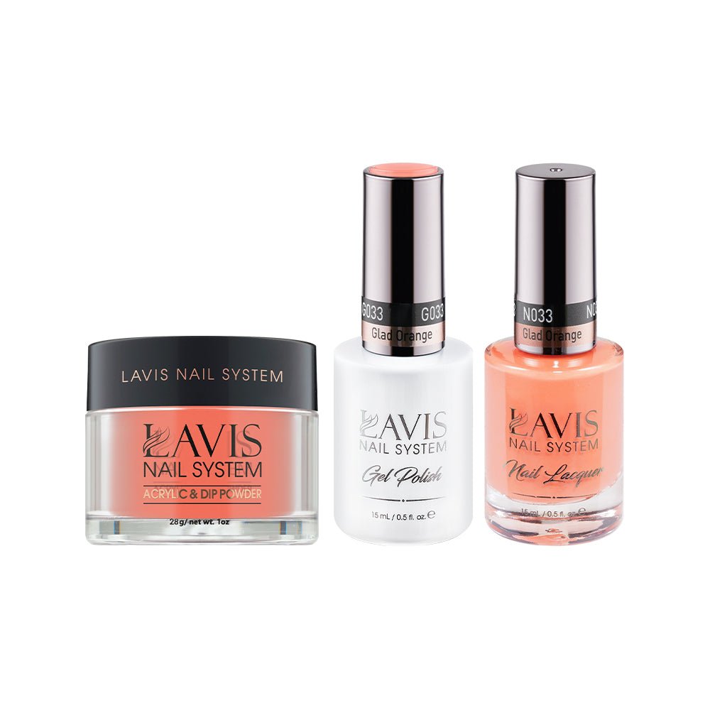 LAVIS 3 in 1 - 033 Glad Orange - Acrylic & Dip Powder, Gel & Lacquer - DTK Nail Supply