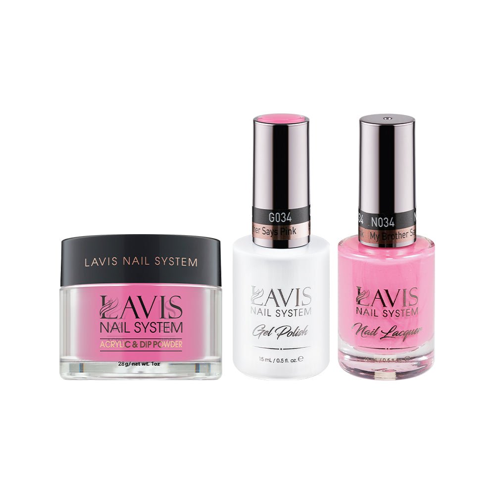 LAVIS 3 in 1 - 034 My Brother Says Pink - Acrylic & Dip Powder, Gel & Lacquer - DTK Nail Supply