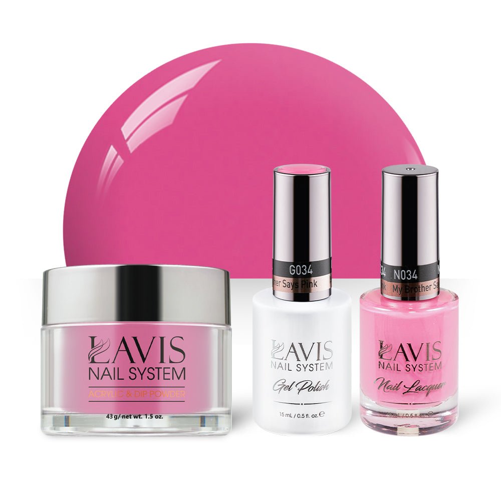 LAVIS 3 in 1 - 034 My Brother Says Pink - Acrylic & Dip Powder, Gel & Lacquer - DTK Nail Supply