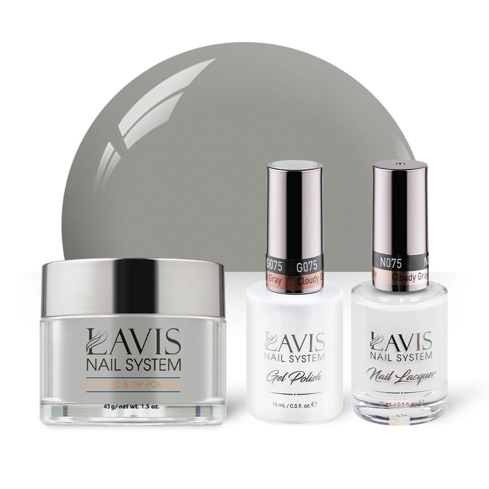 LAVIS 3 in 1 - 075 Cloudy Gray - Acrylic & Dip Powder, Gel & Lacquer - DTK Nail Supply
