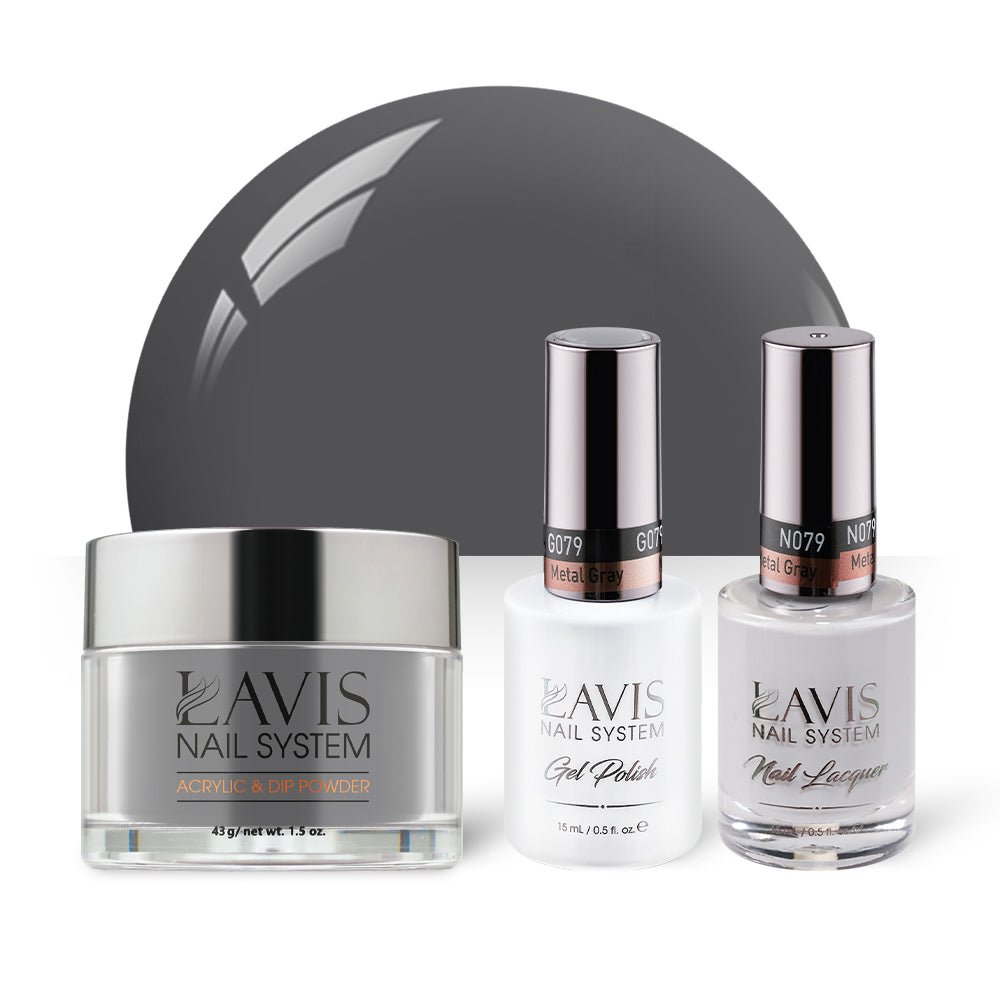 LAVIS 3 in 1 - 079 Metal Gray - Acrylic & Dip Powder, Gel & Lacquer - DTK Nail Supply