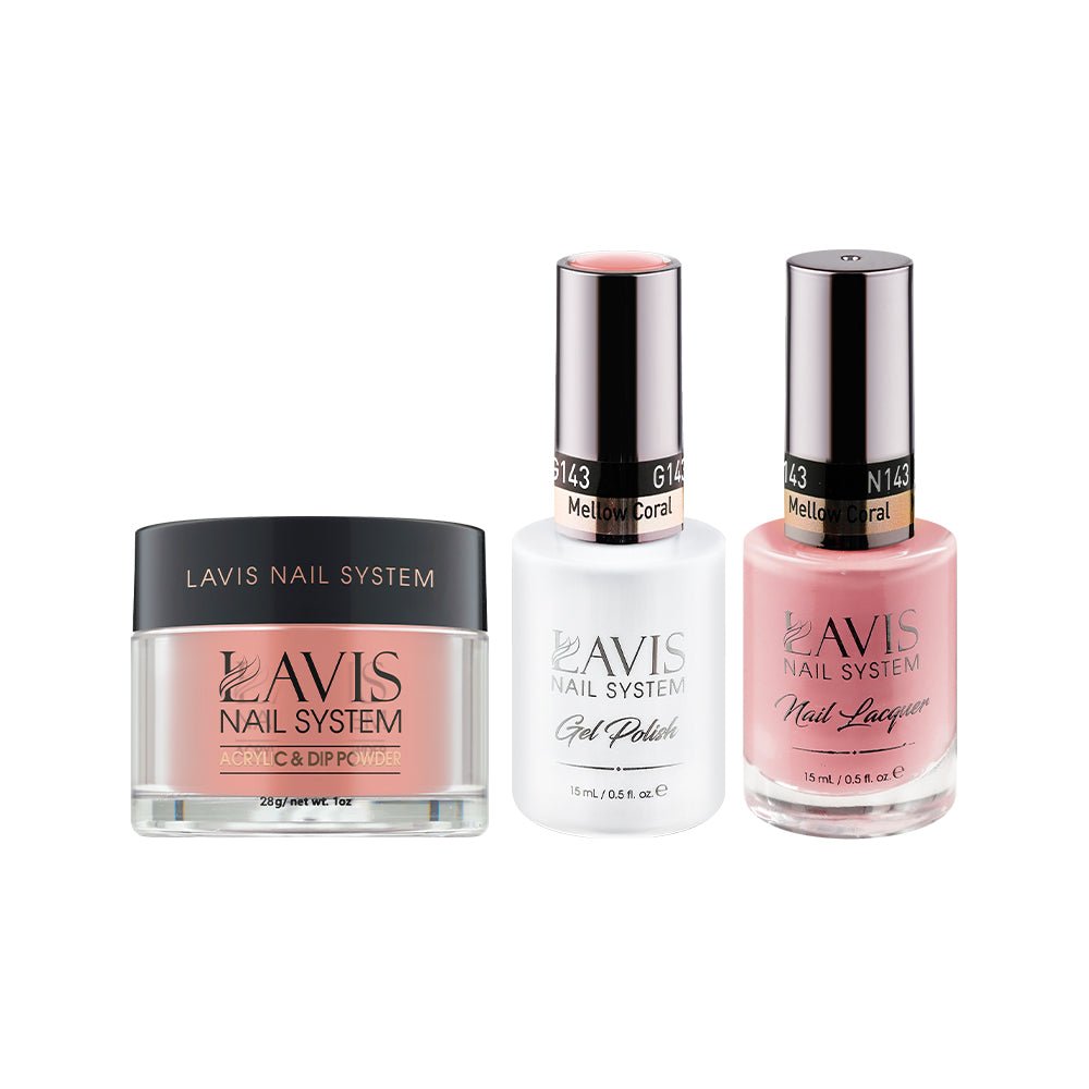 LAVIS 3 in 1 - 143 Mellow Coral - Acrylic & Dip Powder, Gel & Lacquer - DTK Nail Supply