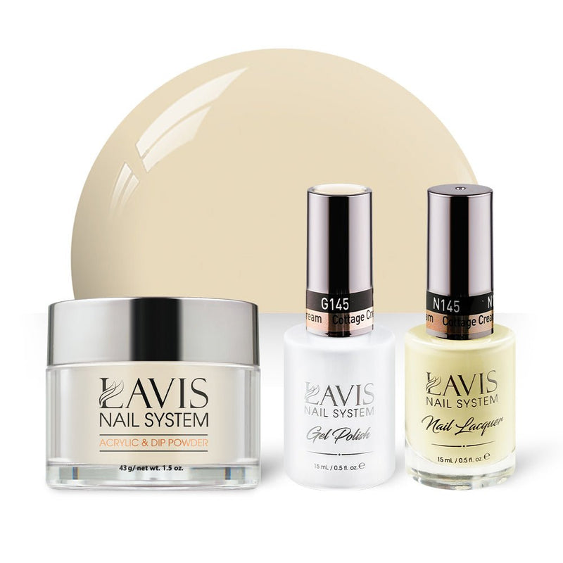 LAVIS 3 in 1 - 145 Cottage Cream - Acrylic & Dip Powder, Gel & Lacquer - DTK Nail Supply