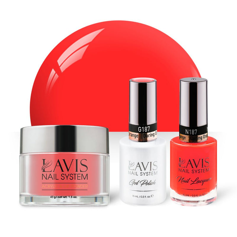 LAVIS 3 in 1 - 187 Daring Orange - Acrylic & Dip Powder, Gel & Lacquer - DTK Nail Supply
