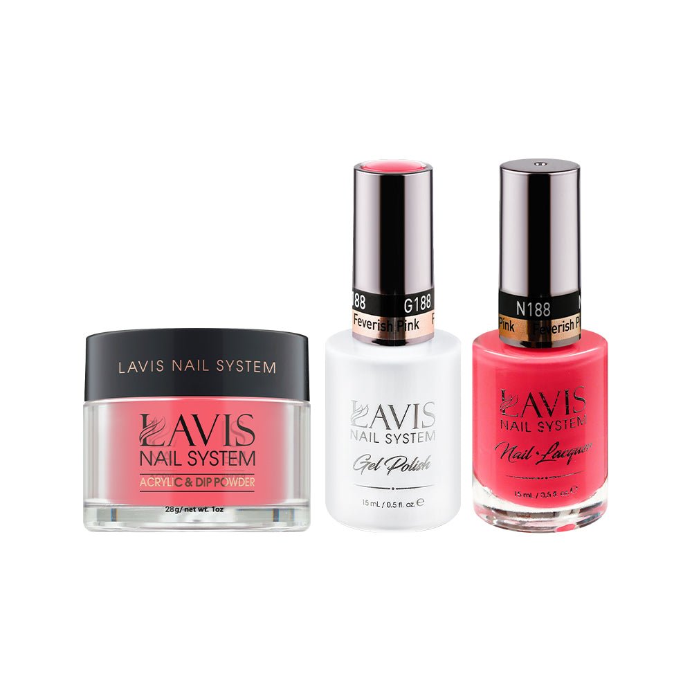 LAVIS 3 in 1 - 188 Feverish Pink - Acrylic & Dip Powder, Gel & Lacquer - DTK Nail Supply