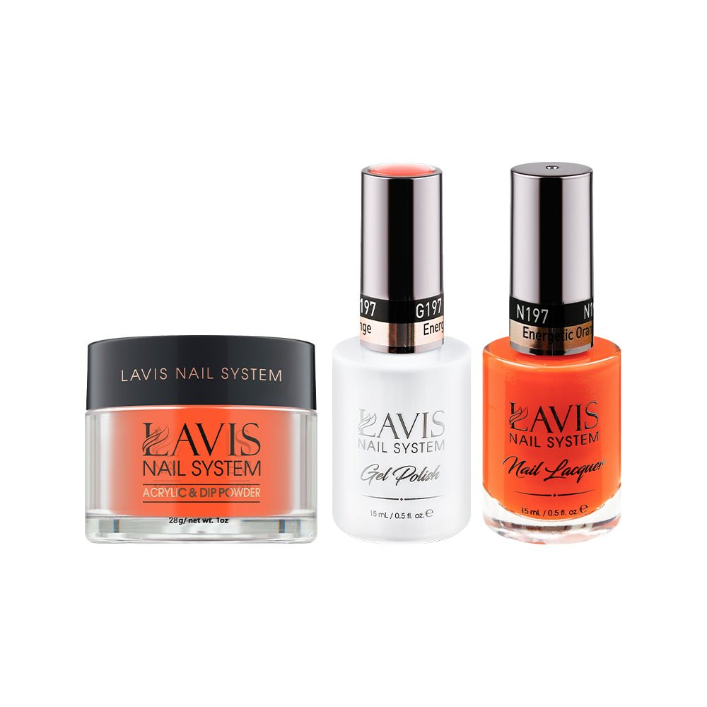 LAVIS 3 in 1 - 197 Energetic Orange - Acrylic & Dip Powder, Gel & Lacquer - DTK Nail Supply