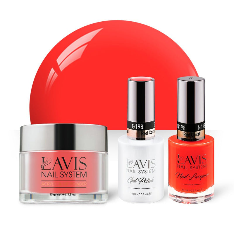 LAVIS 3 in 1 - 198 Red Coral - Acrylic & Dip Powder, Gel & Lacquer - DTK Nail Supply