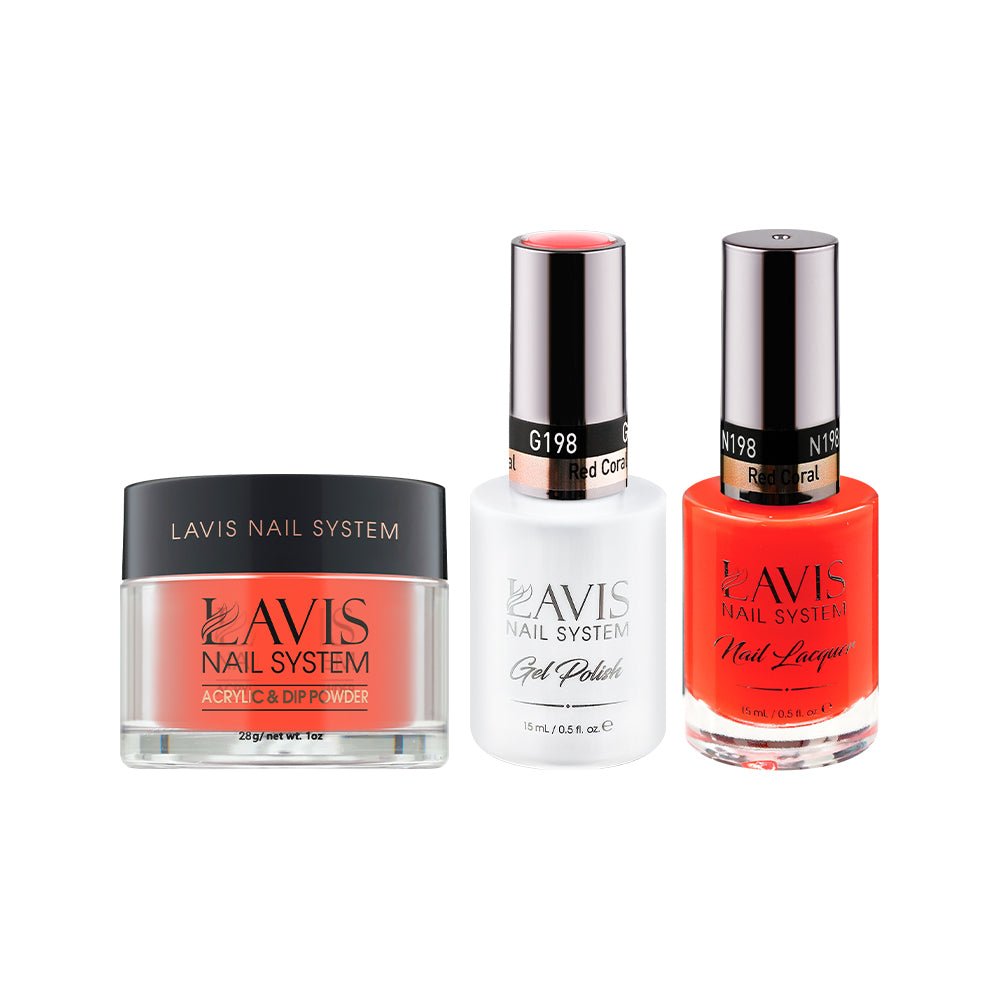 LAVIS 3 in 1 - 198 Red Coral - Acrylic & Dip Powder, Gel & Lacquer - DTK Nail Supply