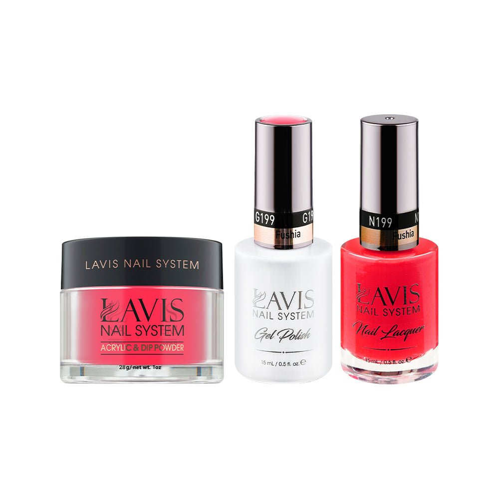 LAVIS 3 in 1 - 199 Fushia - Acrylic & Dip Powder, Gel & Lacquer - DTK Nail Supply