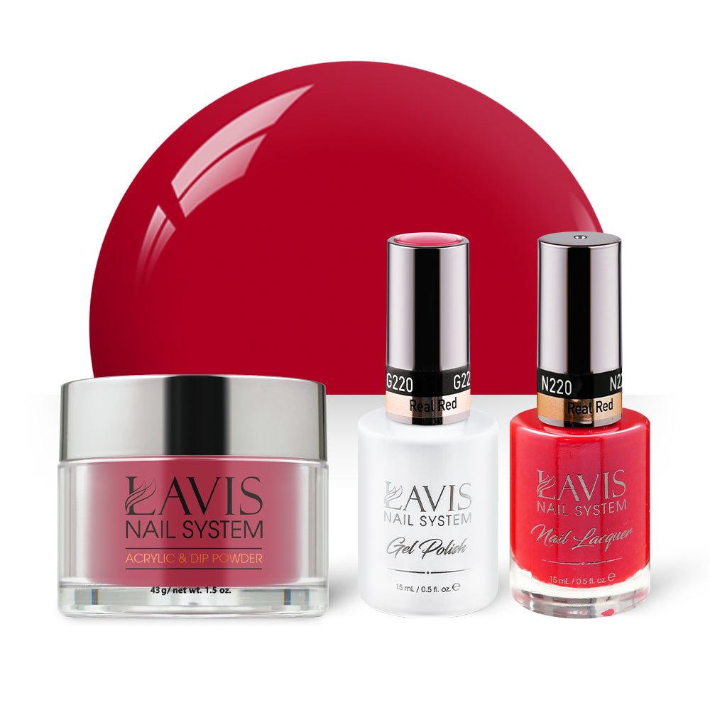 LAVIS 3 in 1 - 220 Real Red - Acrylic & Dip Powder, Gel & Lacquer - DTK Nail Supply
