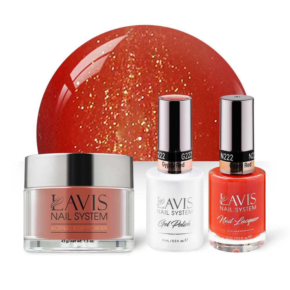 LAVIS 3 in 1 - 222 Gypsy Red - Acrylic & Dip Powder, Gel & Lacquer - DTK Nail Supply